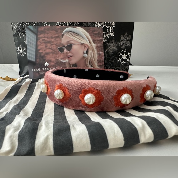 Lele Sadoughi Dusty Rose Pearl Flower Alice Headband $150 main image 3